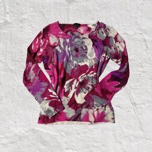 Talbots Sweater Womens M Pink Purple M 100% Pure Merino Wool Floral Print